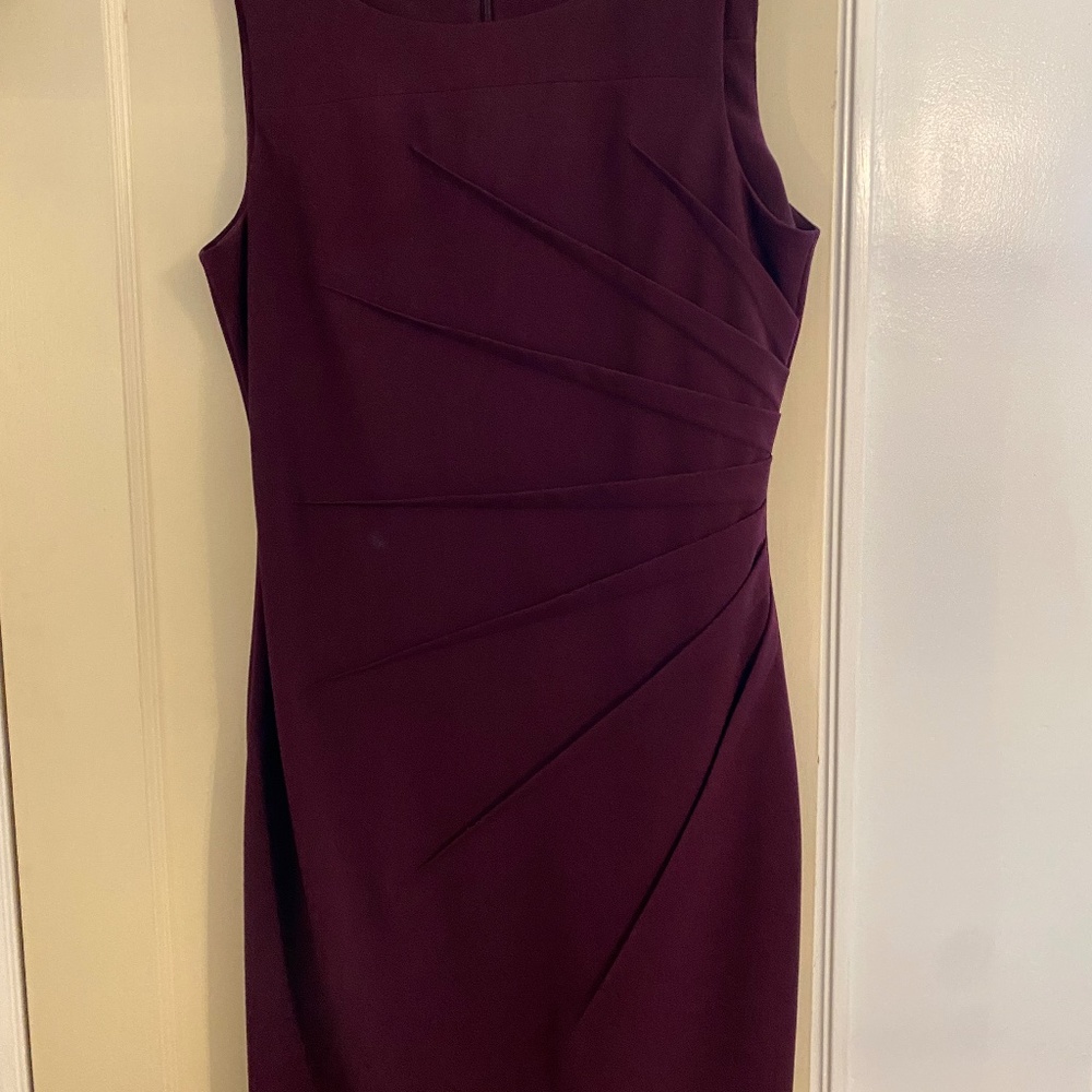 Calvin Klein Size 10 Gathered Side Plum Sheath Dress